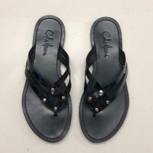 Cole Haan Black Patent Vineyard Thong Sandals 7